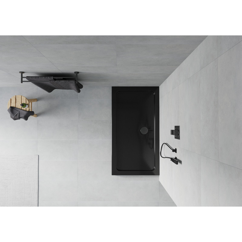 Mexen Flat rectangular slim shower tray 120 x 70 cm, black, black siphon - 40707012B