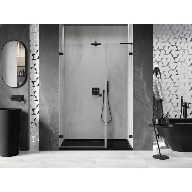 Mexen Lunar-B L 135 cm Left Hinged Shower Door, Transparent, Black - 832SL-135-050-70-00-L