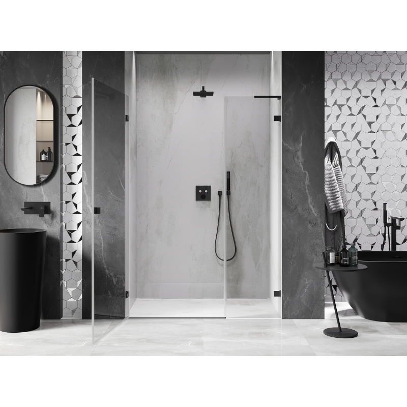 Mexen Lunar-B L 140 cm Left Hinged Shower Doors, Transparent, Black - 832SL-140-050-70-00-L