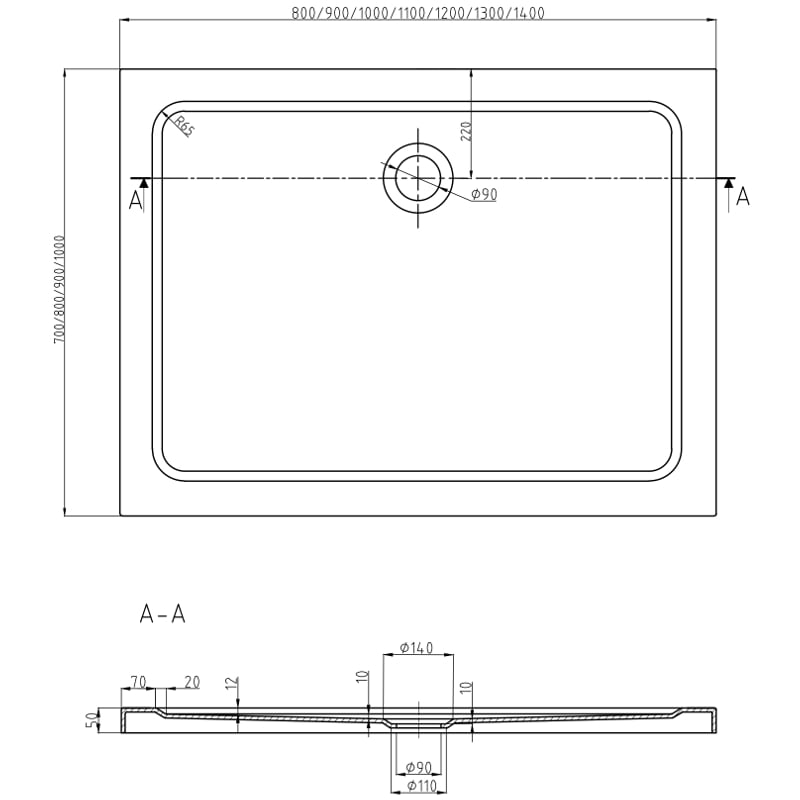 Mexen Flat slim rectangular shower tray 130 x 90 cm, black, chrome siphon - 40709013