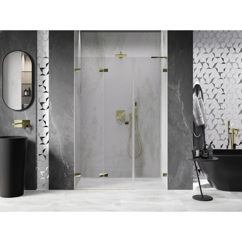 Mexen Lunar-F L folding shower door left 145 cm, transparent, gold - 836SL-145-050-50-00-L