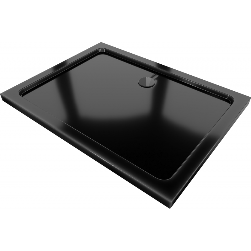 Mexen Flat slim rectangular shower tray 140 x 80 cm, Black, Black siphon - 40708014B