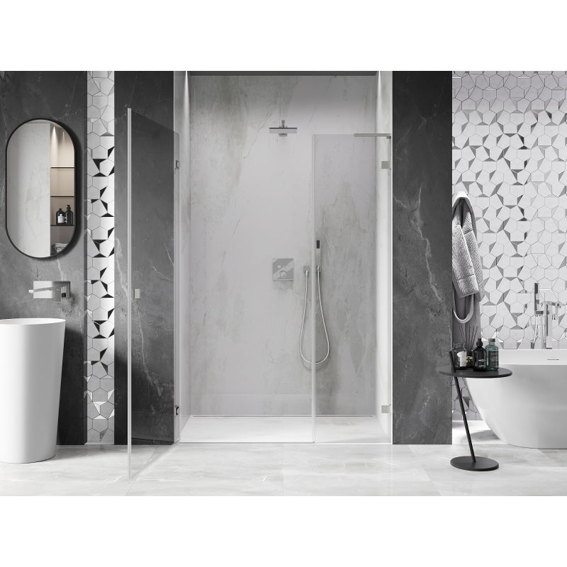 Mexen Lunar-B L Left Hinged Shower Door 125 cm, Transparent, Brushed Nickel - 832SL-125-050-97-00-L