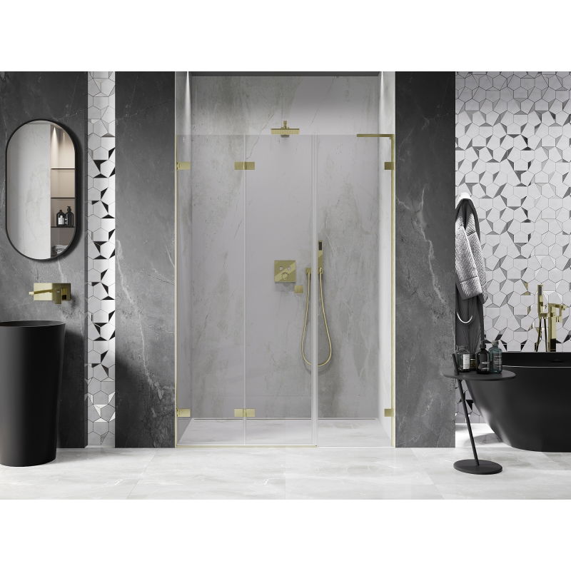Mexen Lunar-F L folding shower door left 115 cm, transparent, brushed gold - 836SL-115-050-55-00-L