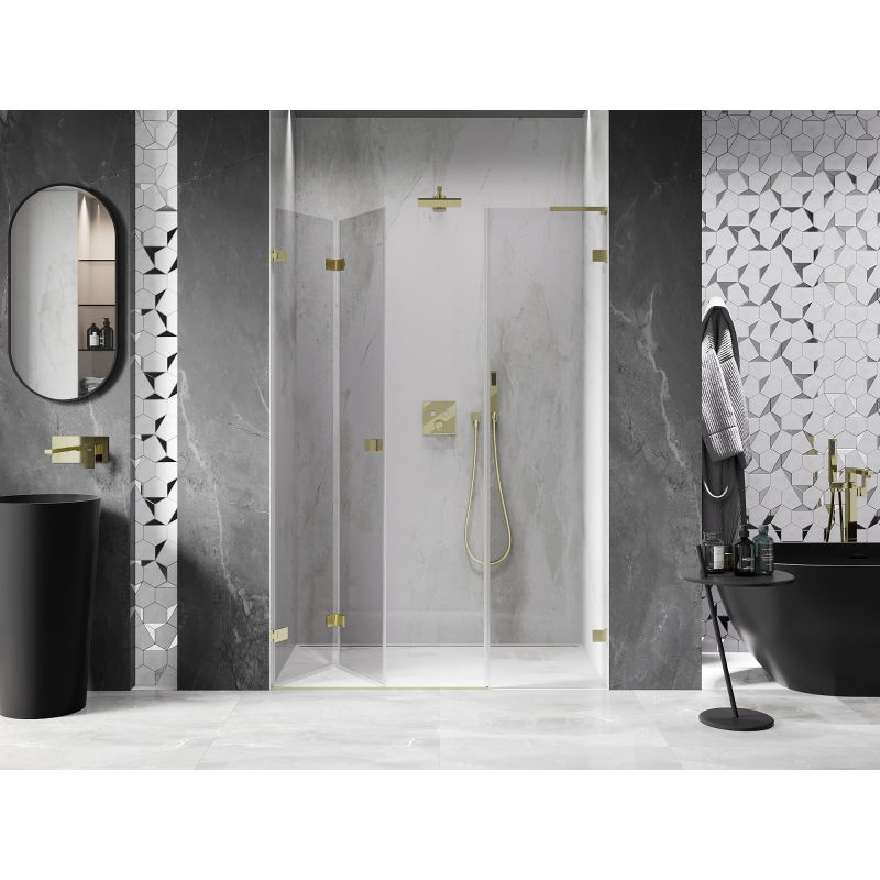 Mexen Lunar-F L folding shower door left 135 cm, transparent, brushed gold - 836SL-135-050-55-00-L