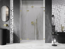 Mexen Lunar-F L folding shower door left 140 cm, transparent, brushed gold - 836SL-140-050-55-00-L