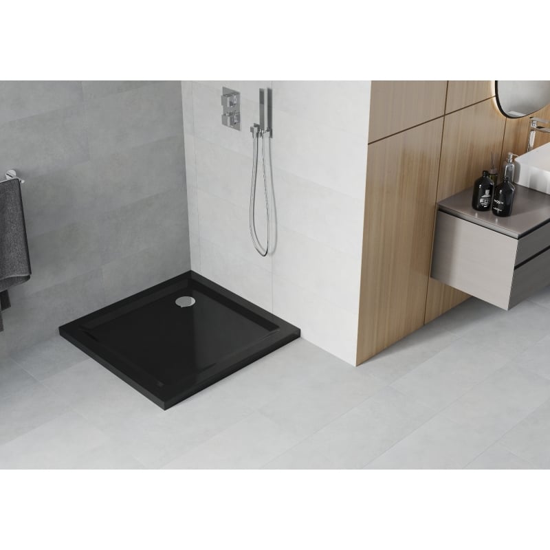 Mexen Flat slim square shower tray 100 x 100 cm, black, chrome siphon - 40701010