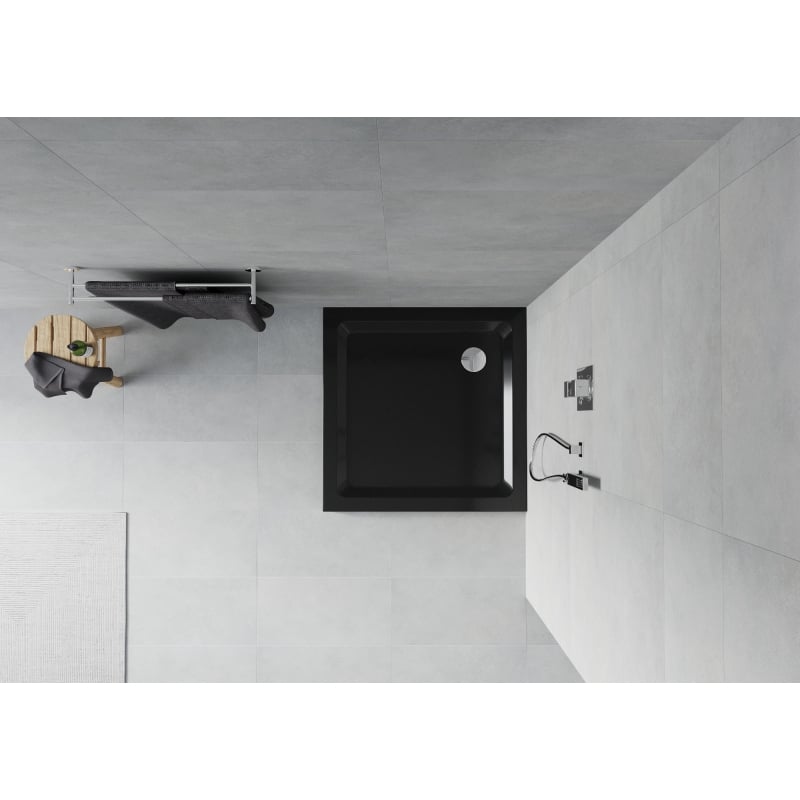 Mexen Flat slim square shower tray 100 x 100 cm, black, chrome siphon - 40701010