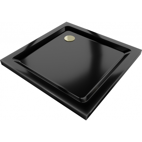Mexen Flat square slim shower tray 100 x 100 cm, black, golden siphon - 40701010G