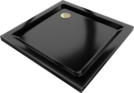 Mexen Flat square slim shower tray 100 x 100 cm, black, golden siphon - 40701010G