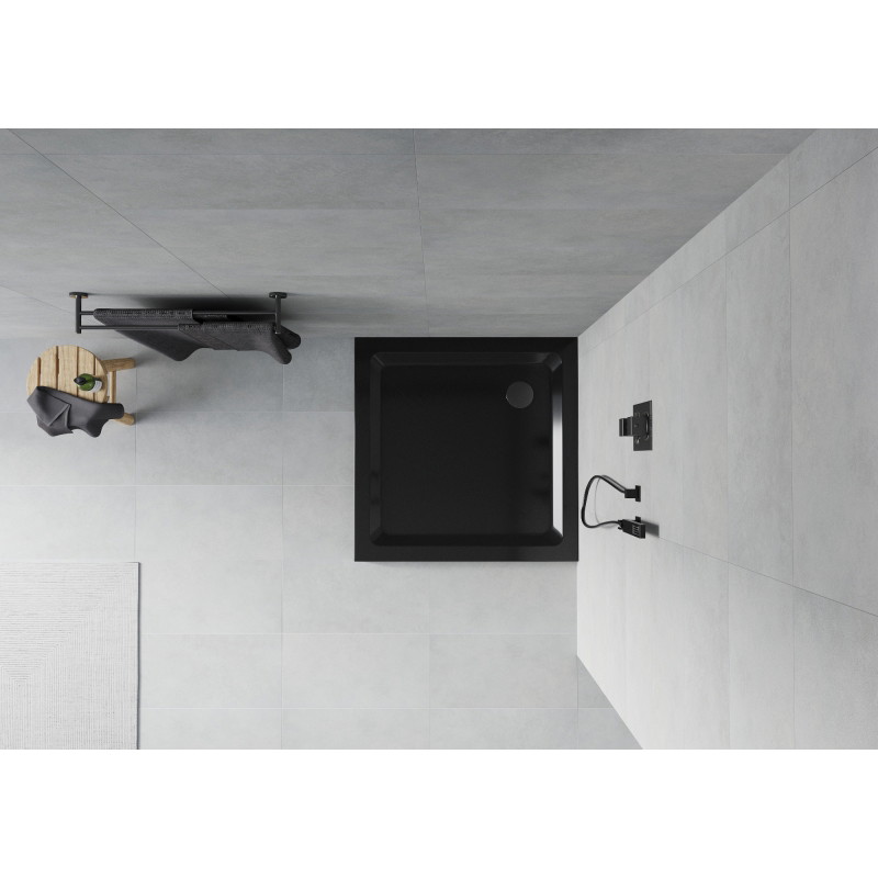 Mexen Flat slim square shower tray 100 x 100 cm, black, black siphon - 40701010B