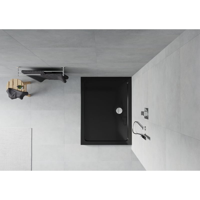Mexen Flat slim rectangular shower tray 110 x 100 cm, black, chrome siphon - 40701011