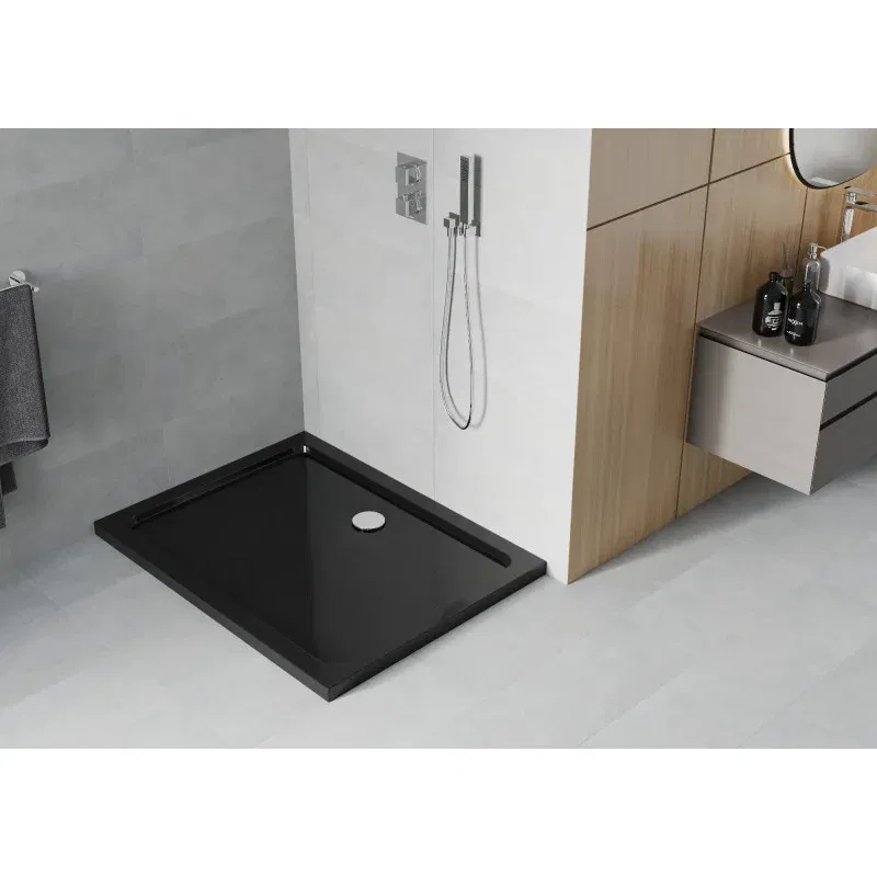 Mexen Flat rectangular slim shower tray 120 x 100 cm, black, chrome siphon - 40701012