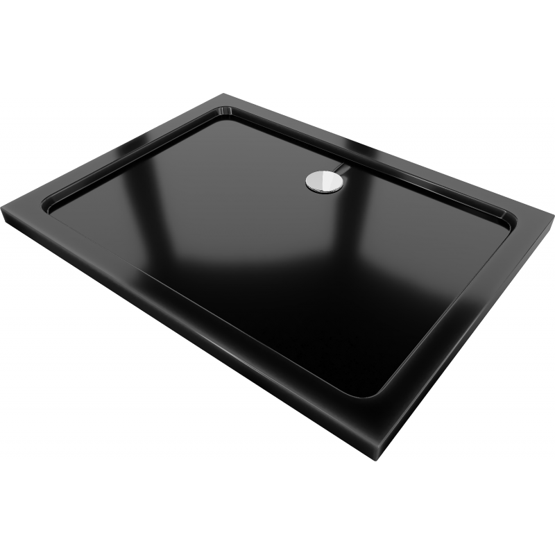 Mexen Flat rectangular slim shower tray 120 x 100 cm, black, chrome drain - 40701012