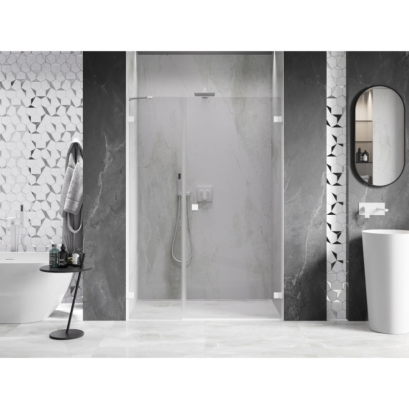 Mexen Lunar-B 125 cm Right Hinged Shower Door, Transparent, White - 832S-125-050-20-00-P