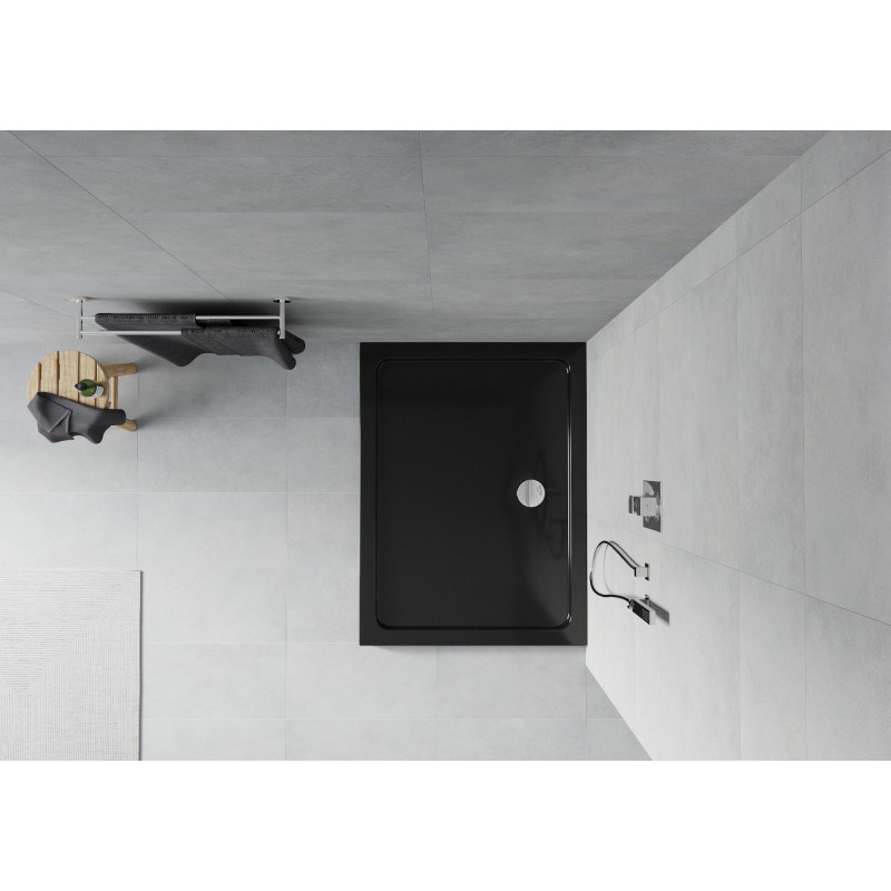 Mexen Flat slim rectangular shower tray 130 x 100 cm, black, chrome siphon - 40701013
