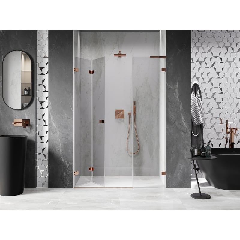 Mexen Lunar-F L foldable shower door left 120 cm, transparent, pink gold - 836SL-120-050-60-00-L