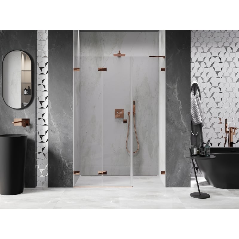 Mexen Lunar-F L foldable shower door left 120 cm, transparent, pink gold - 836SL-120-050-60-00-L