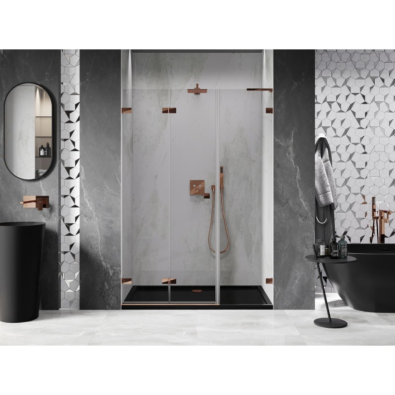 Mexen Lunar-F L folding shower door left 130 cm, transparent, rose gold - 836SL-130-050-60-00-L