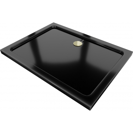 Mexen Flat slim rectangular shower tray 110 x 100 cm, Black, Gold siphon - 40701011G