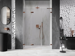 Mexen Lunar-F L 135 cm Folding Shower Door, Left Side, Transparent, Rose Gold - 836SL-135-050-60-00-L