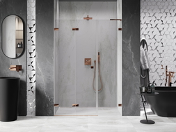 Mexen Lunar-F L folding shower door left 140 cm, transparent, rose gold - 836SL-140-050-60-00-L