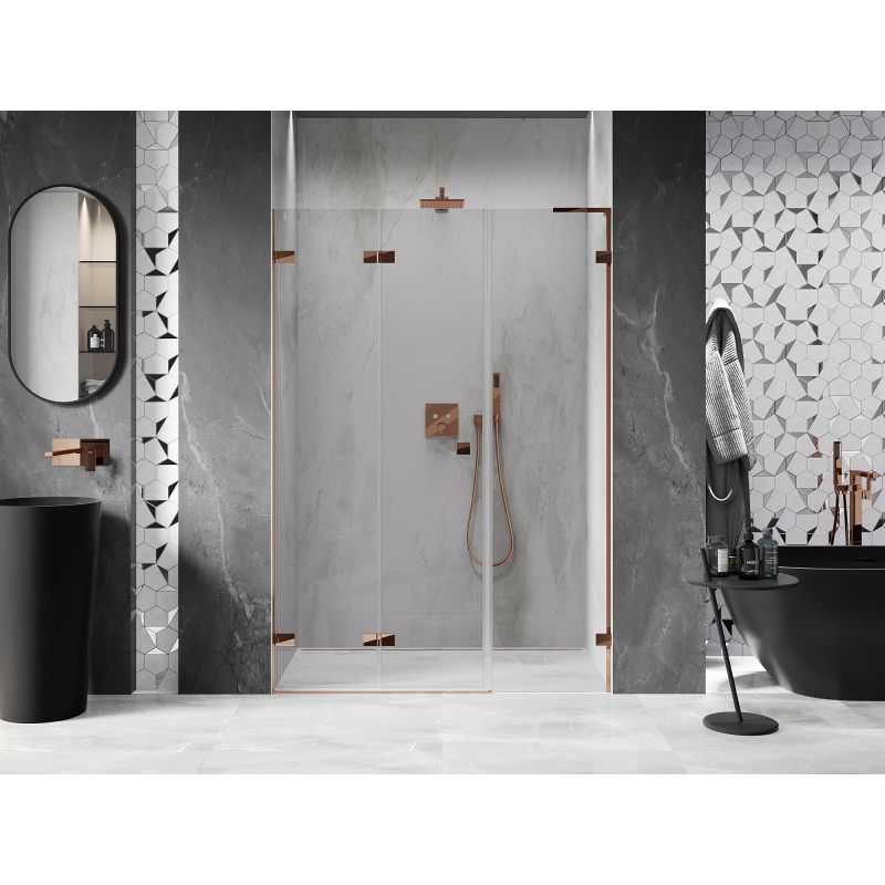 Mexen Lunar-F L 150 cm Left Folding Shower Door, Transparent, Pink Gold - 836SL-150-050-60-00-L