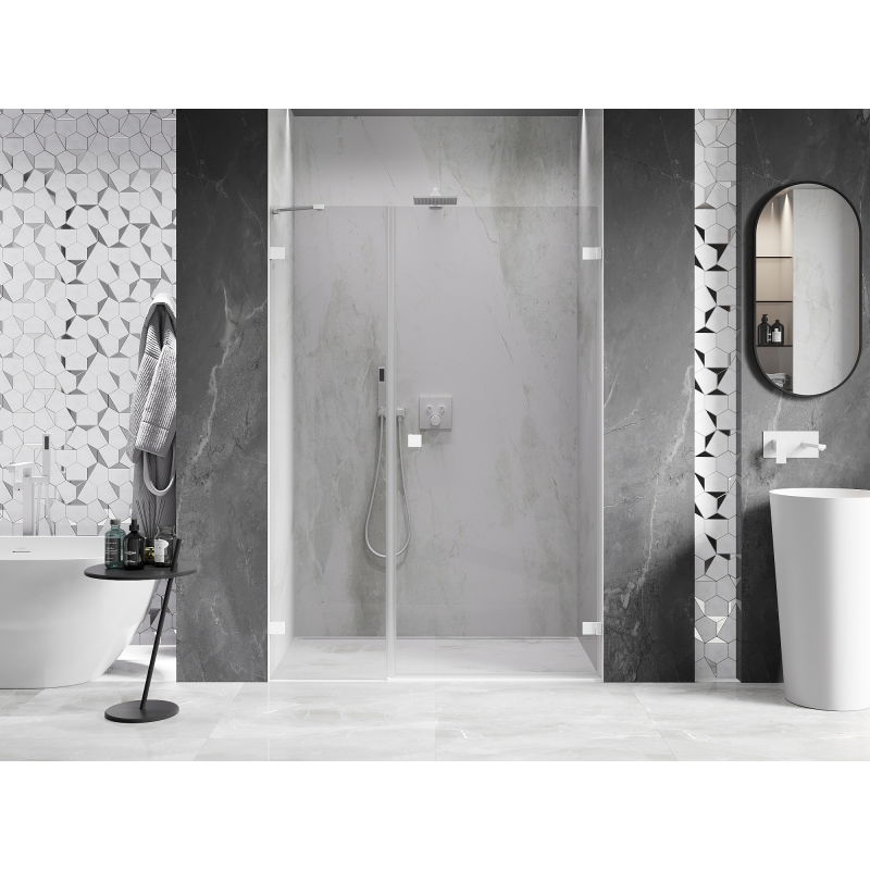 Mexen Lunar-B right hinged shower door 145 cm, transparent, white - 832S-145-050-20-00-P