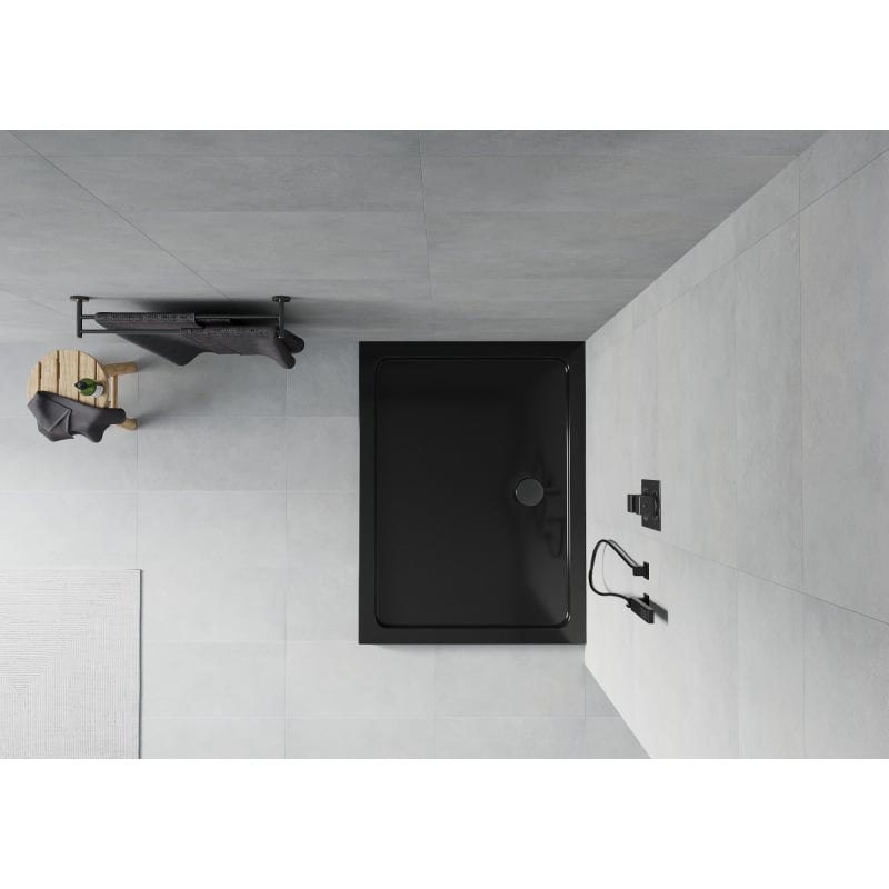 Mexen Flat slim rectangular shower tray 120 x 100 cm, black, black siphon - 40701012B