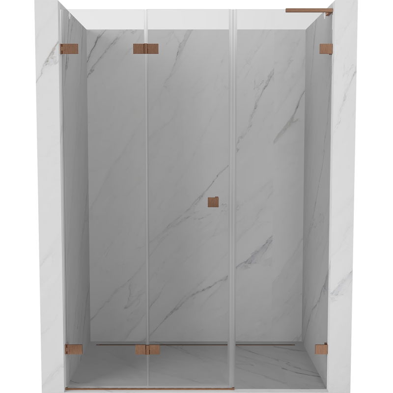 Mexen Lunar-F L 130 cm Folding Shower Door, Left Side, Transparent, Brushed Copper - 836SL-130-050-65-00-L