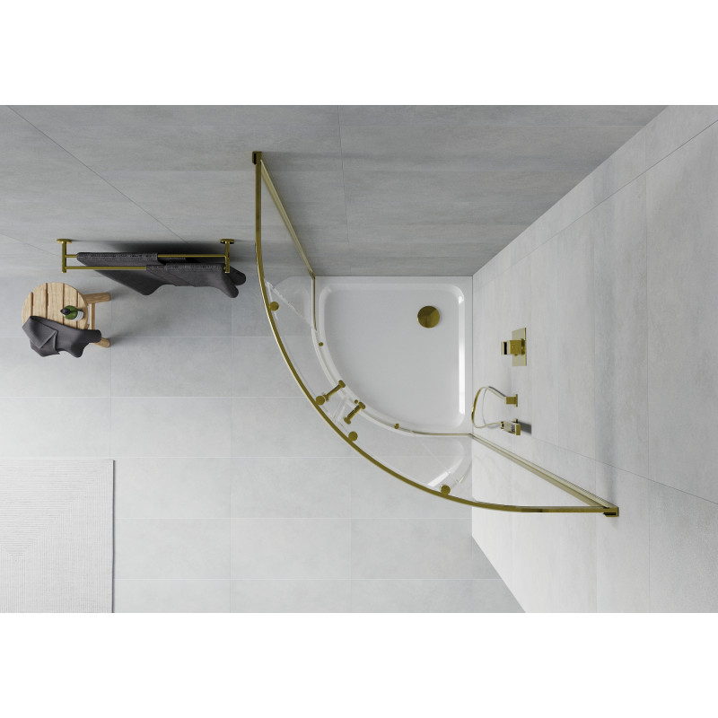 Mexen Rio semi-circular shower cabin 80 x 80 cm, transparent, gold + Flat shower tray, white - 863-080-080-50-00-4110G