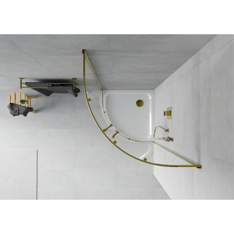 Mexen Rio shower enclosure semicircular 80 x 80 cm, transparent, gold + Flat base, white - 863-080-080-50-00-4110G