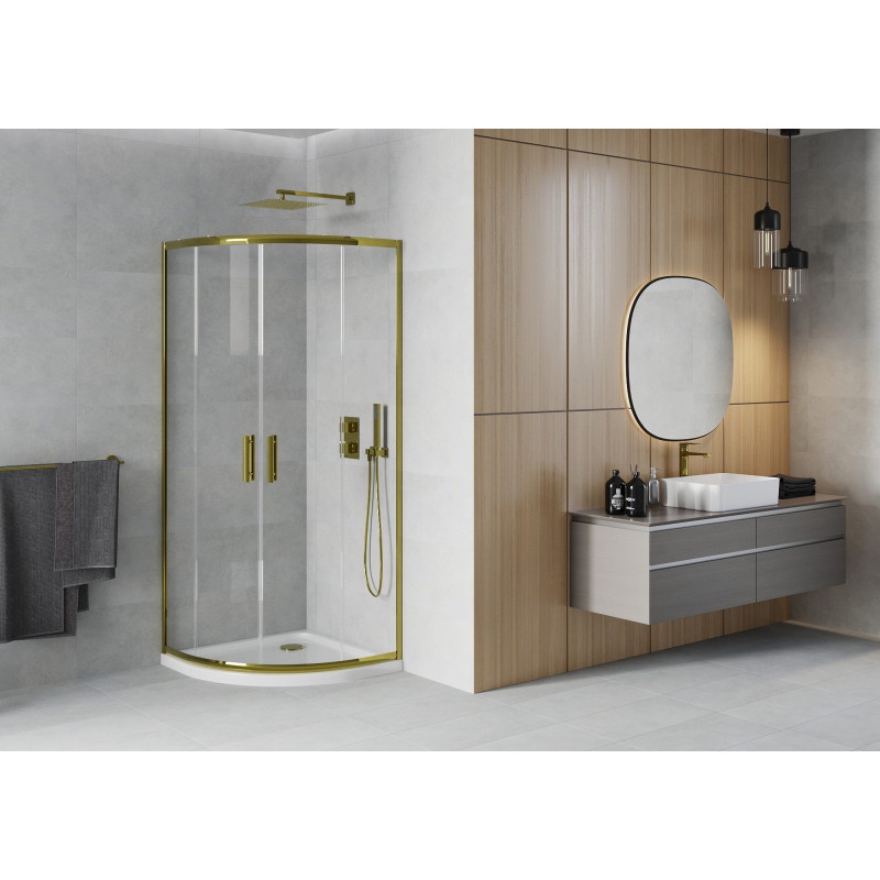 Mexen Rio shower enclosure semicircular 80 x 80 cm, transparent, gold + Flat base, white - 863-080-080-50-00-4110G