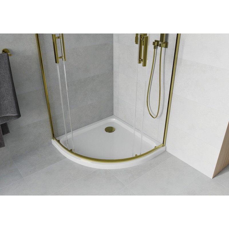 Mexen Rio shower enclosure semicircular 80 x 80 cm, transparent, gold + Flat base, white - 863-080-080-50-00-4110G