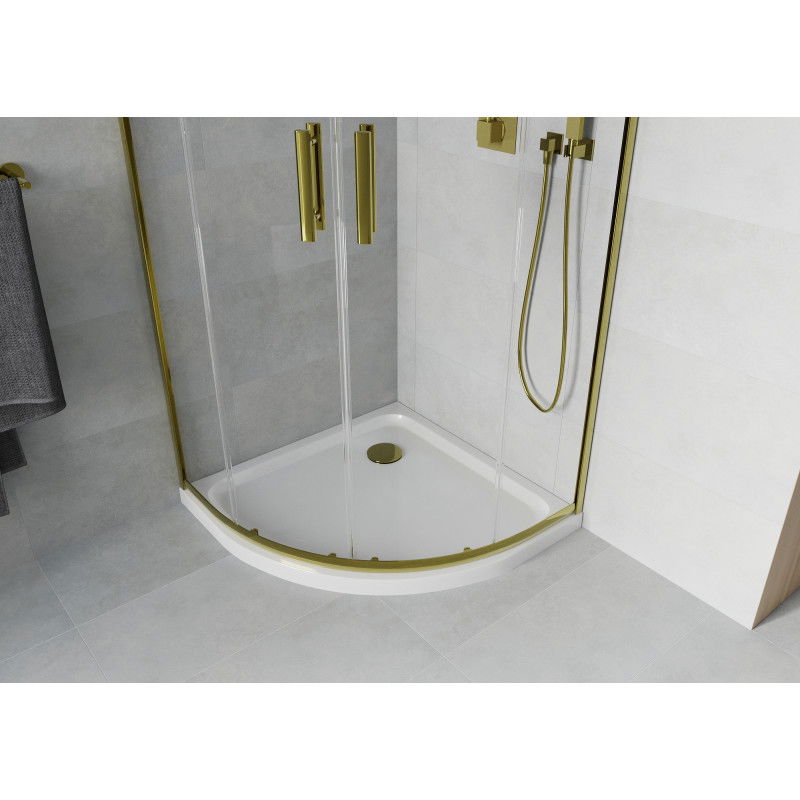 Mexen Rio semicircular shower enclosure 80 x 80 cm, transparent, gold + Flat tray, white - 863-080-080-50-00-4110G