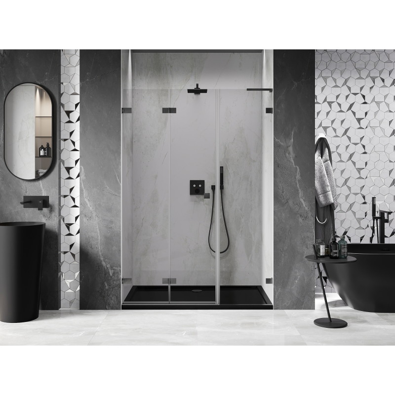 Mexen Lunar-F L left folding shower door 130 cm, transparent, brushed gun gray - 836SL-130-050-66-00-L