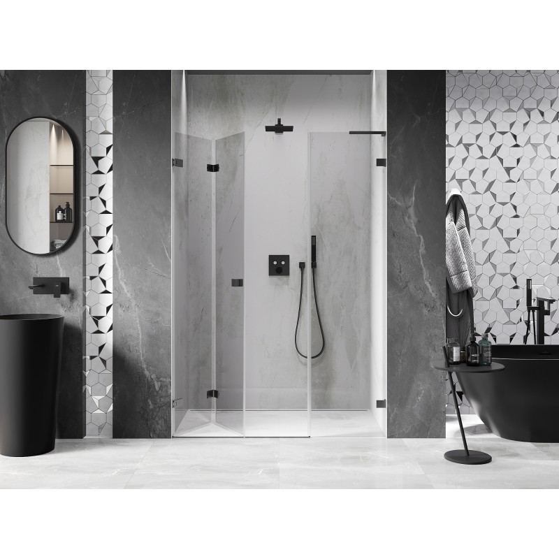 Mexen Lunar-F L left folding shower door 130 cm, transparent, brushed gun gray - 836SL-130-050-66-00-L