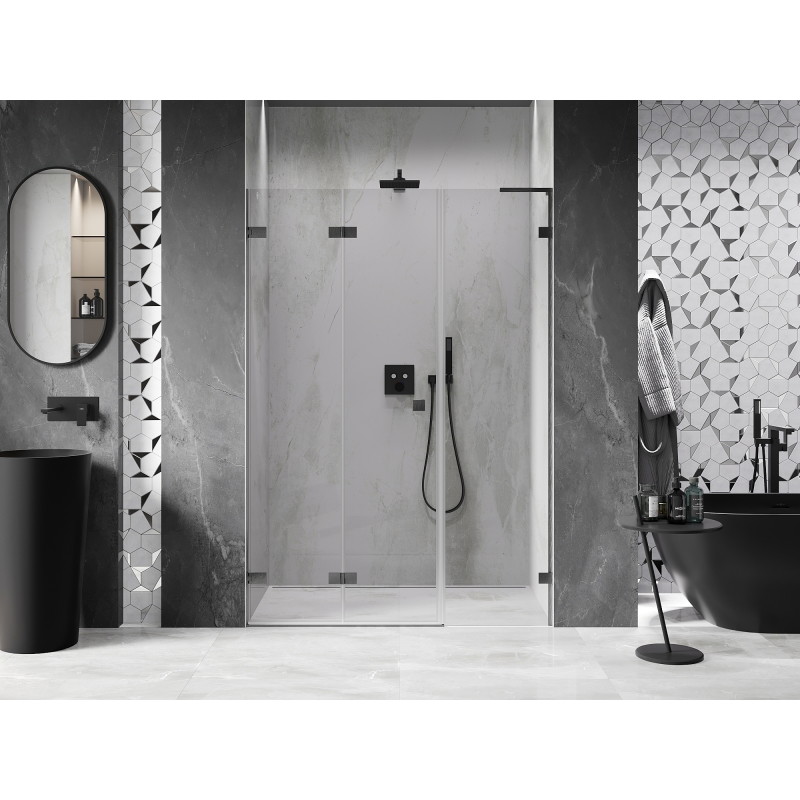 Mexen Lunar-F L left folding shower door 130 cm, transparent, brushed gun gray - 836SL-130-050-66-00-L
