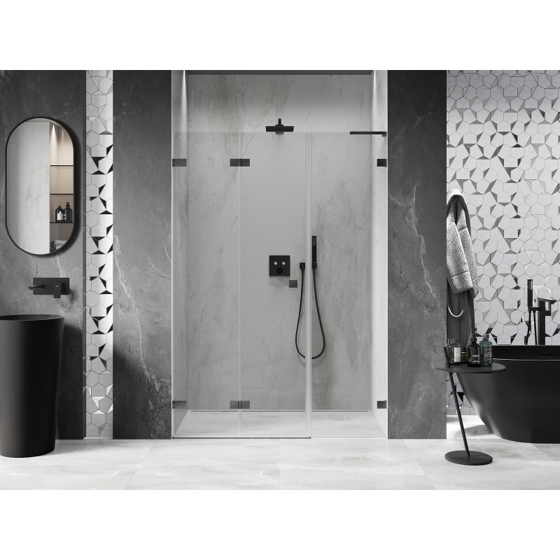 Mexen Lunar-F L left folding shower door 130 cm, transparent, brushed gun gray - 836SL-130-050-66-00-L