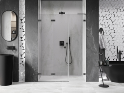 Mexen Lunar-F L left folding shower door 130 cm, transparent, brushed gun gray - 836SL-130-050-66-00-L
