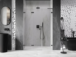 Mexen Lunar-F L left folding shower door 135 cm, transparent, brushed gun gray - 836SL-135-050-66-00-L
