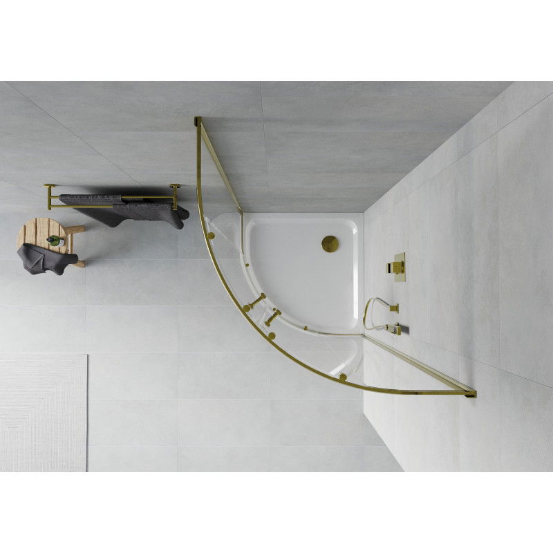 Mexen Rio semi-circular shower cabin 90 x 90 cm, transparent, gold + Flat tray, white - 863-090-090-50-00-4110G