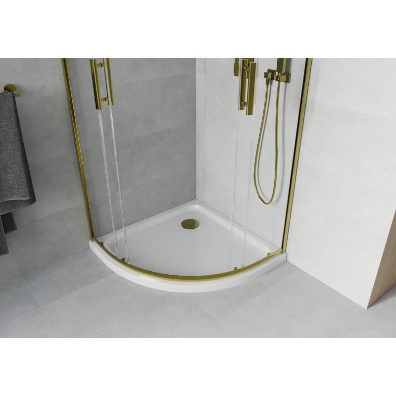 Mexen Rio semi-circular shower cabin 90 x 90 cm, transparent, gold + Flat shower tray, white - 863-090-090-50-00-4110G