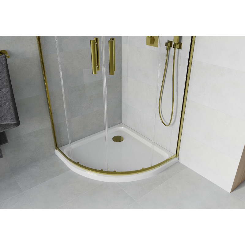 Mexen Rio semi-circular shower cabin 90 x 90 cm, transparent, gold + Flat shower tray, white - 863-090-090-50-00-4110G