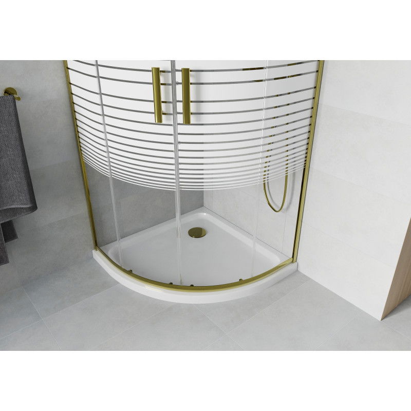 Mexen Rio semi-circular shower cabin 80 x 80 cm, white stripes, gold + Flat tray, white - 863-080-080-50-20-4110G