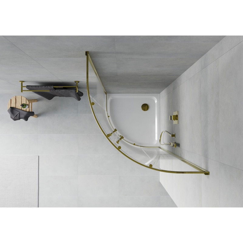 Mexen Rio semicircular shower cabin 90 x 90 cm, white stripes, gold + Flat tray, white - 863-090-090-50-20-4110G