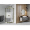 Mexen Rio Semi-Circular Shower Enclosure 90 x 90 cm, White Stripes, Gold + Flat Tray, White - 863-090-090-50-20-4110G