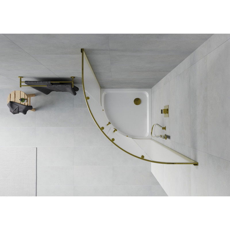 Mexen Rio semi-circular shower cabin 80 x 80 cm, frost, gold + Flat tray, white - 863-080-080-50-30-4110G