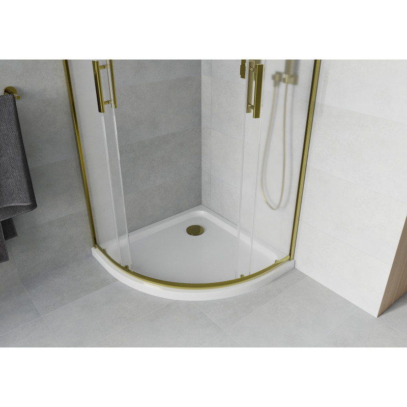 Mexen Rio semi-circular shower cabin 80 x 80 cm, frosted, gold + Flat shower tray, white - 863-080-080-50-30-4110G