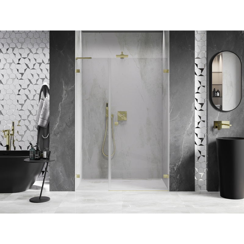Mexen Lunar-B L Right Hinged Shower Door 130 cm, Transparent, Brushed Gold - 832SL-130-050-55-00-P